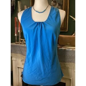 Transitions Womens Blue 100% Silk Pleated Scoop Neck Sleeveless Tank Top Size M‎